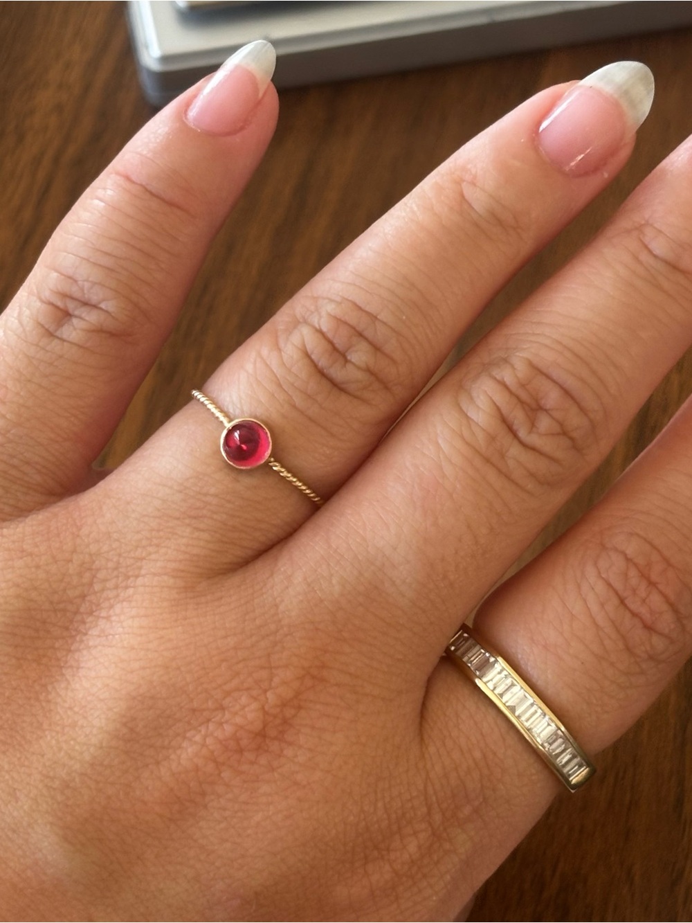 14k solid yellow gold ring with bullet dome pink tourmaline